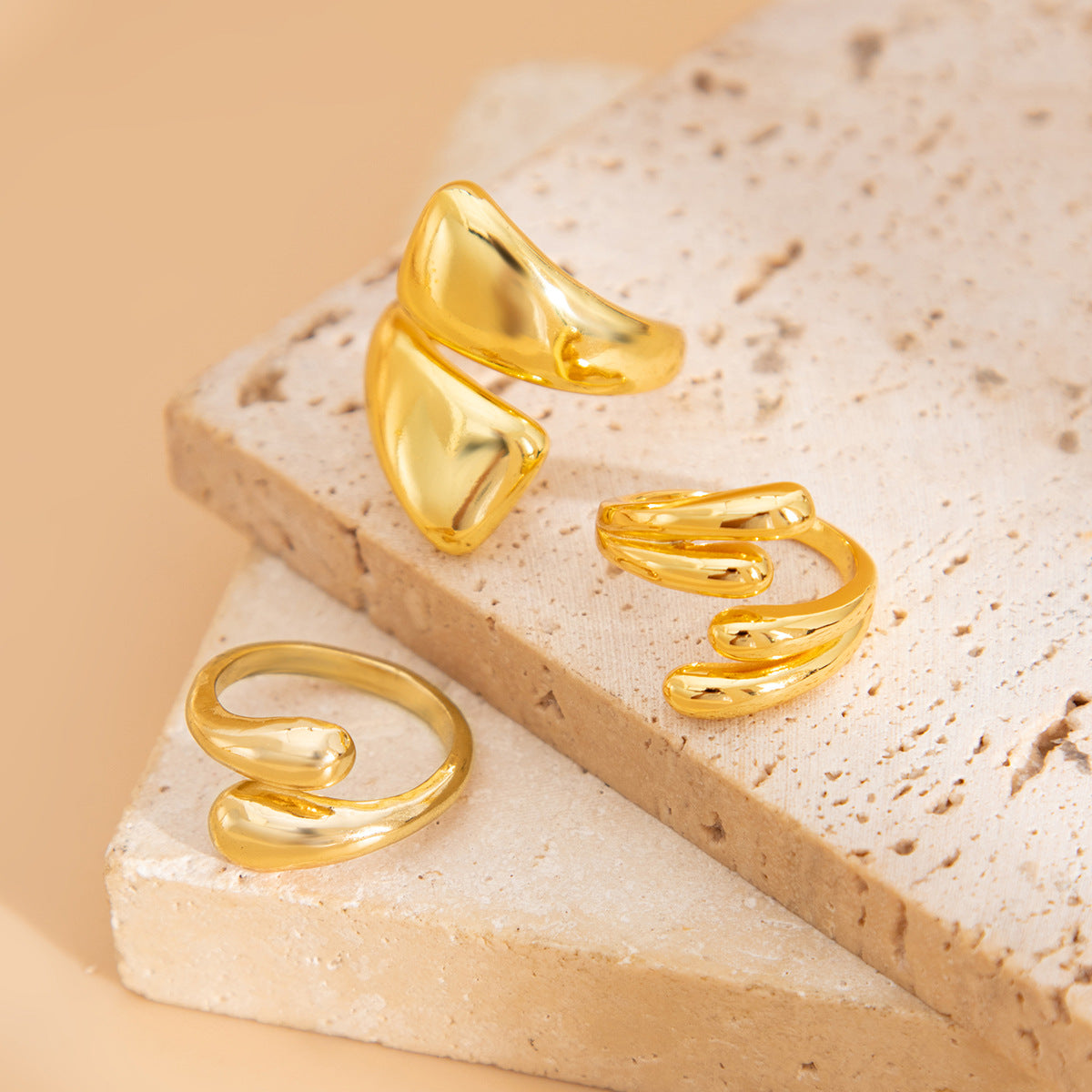 Minimalist Geometric Alloy Plated Ring Set for Women
