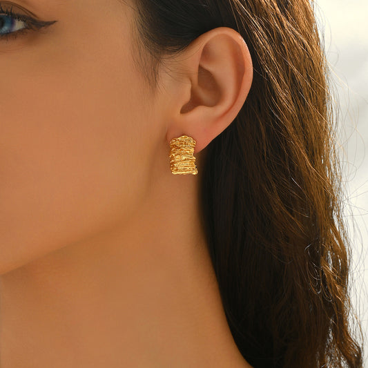 Pendientes de botón geométricos minimalistas de aleación de zinc con acabado galvanizado para mujer