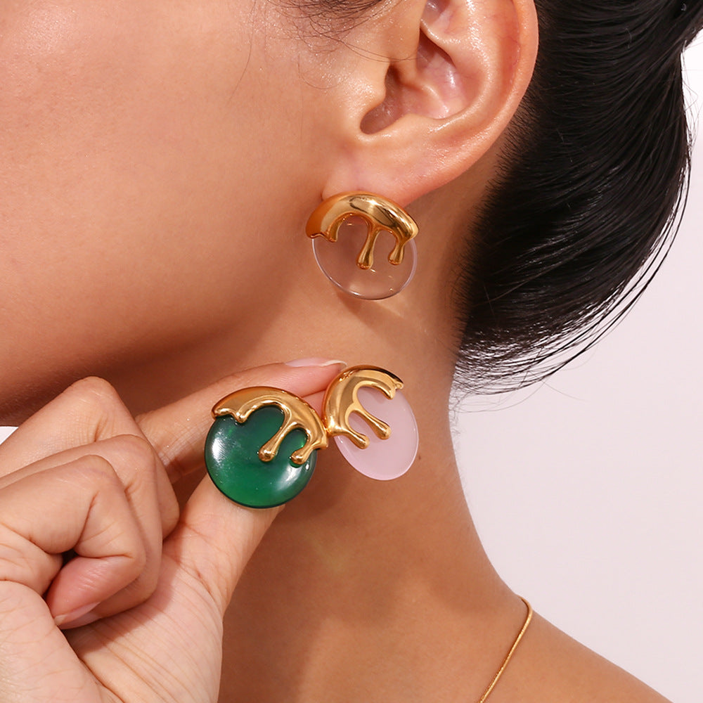 Vintage French-Style Geometric Stainless Steel Earrings with 18K Gold Plating for Women