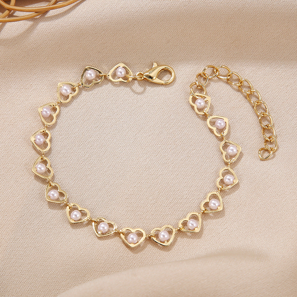Colorful Rhinestone Heart Geometric Alloy Bracelet