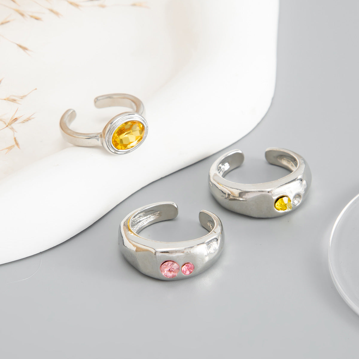 Minimalist Luxury Geometric Zinc Alloy Rhinestone Open Toe Ring Set for Women