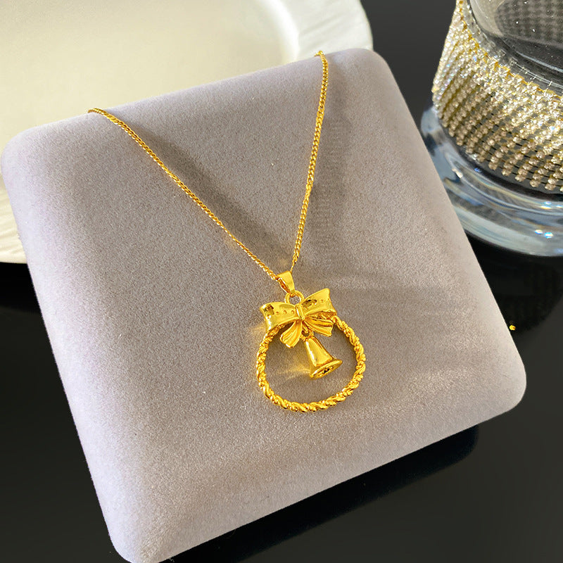 Minimalist Sweet Twisted Square Heart Titanium Steel Plated Necklace with Brass Pendant Bamboo Chain Unisex