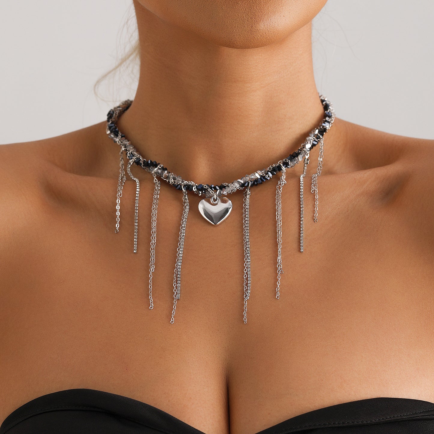 Fashionable Heart-Shaped Pendant Necklace with Tassel Detail in Alloy with Plated Finish for Women