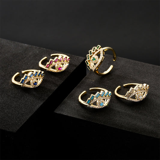 Geometric Micro-inlay Cubic Zirconia 18K Gold Plated Drip Oil Brass Ring for Women