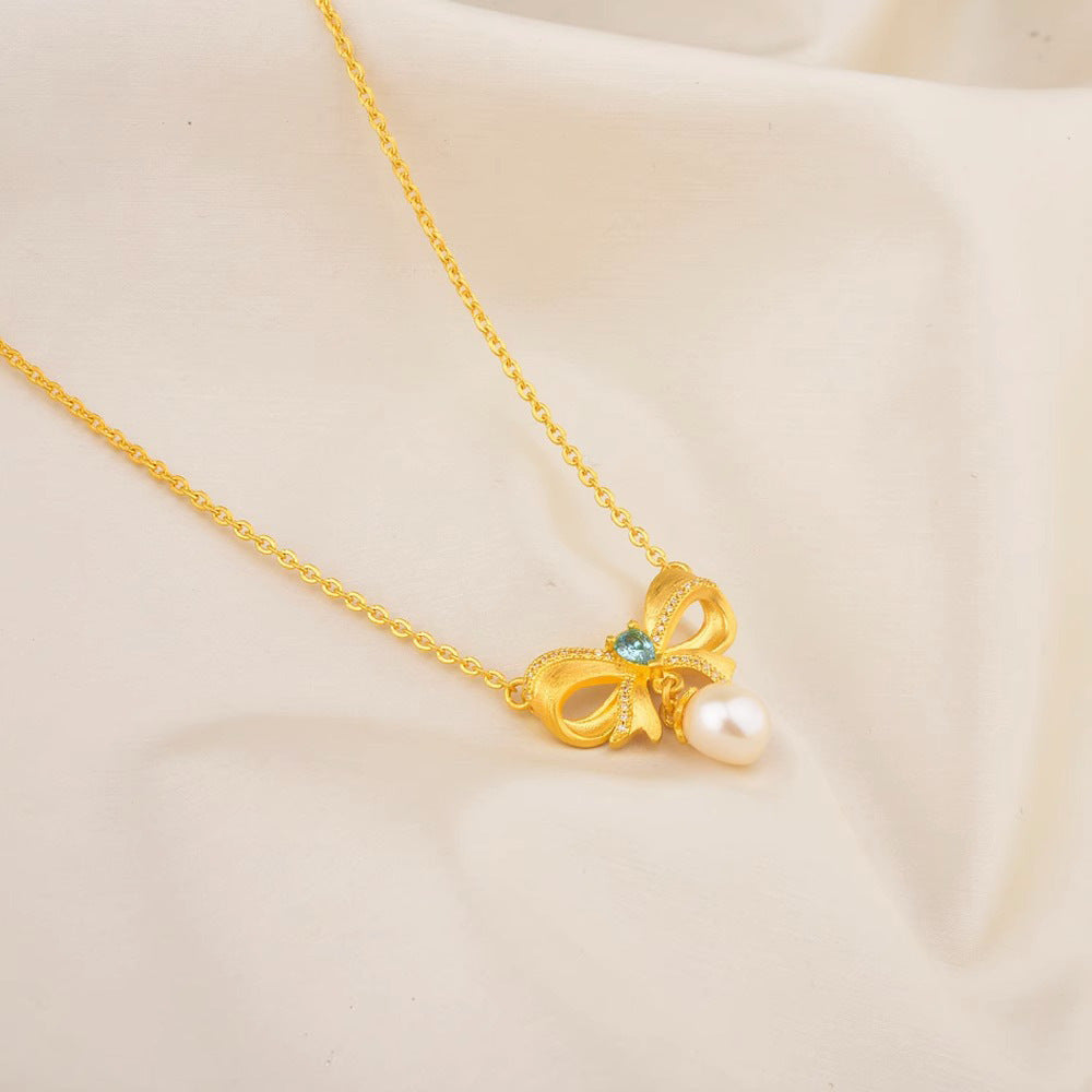 Original Design Bowknot Butterfly Necklace for Women Titanium Steel Plated Pendant with Irregular Shape on Clavicle Chain