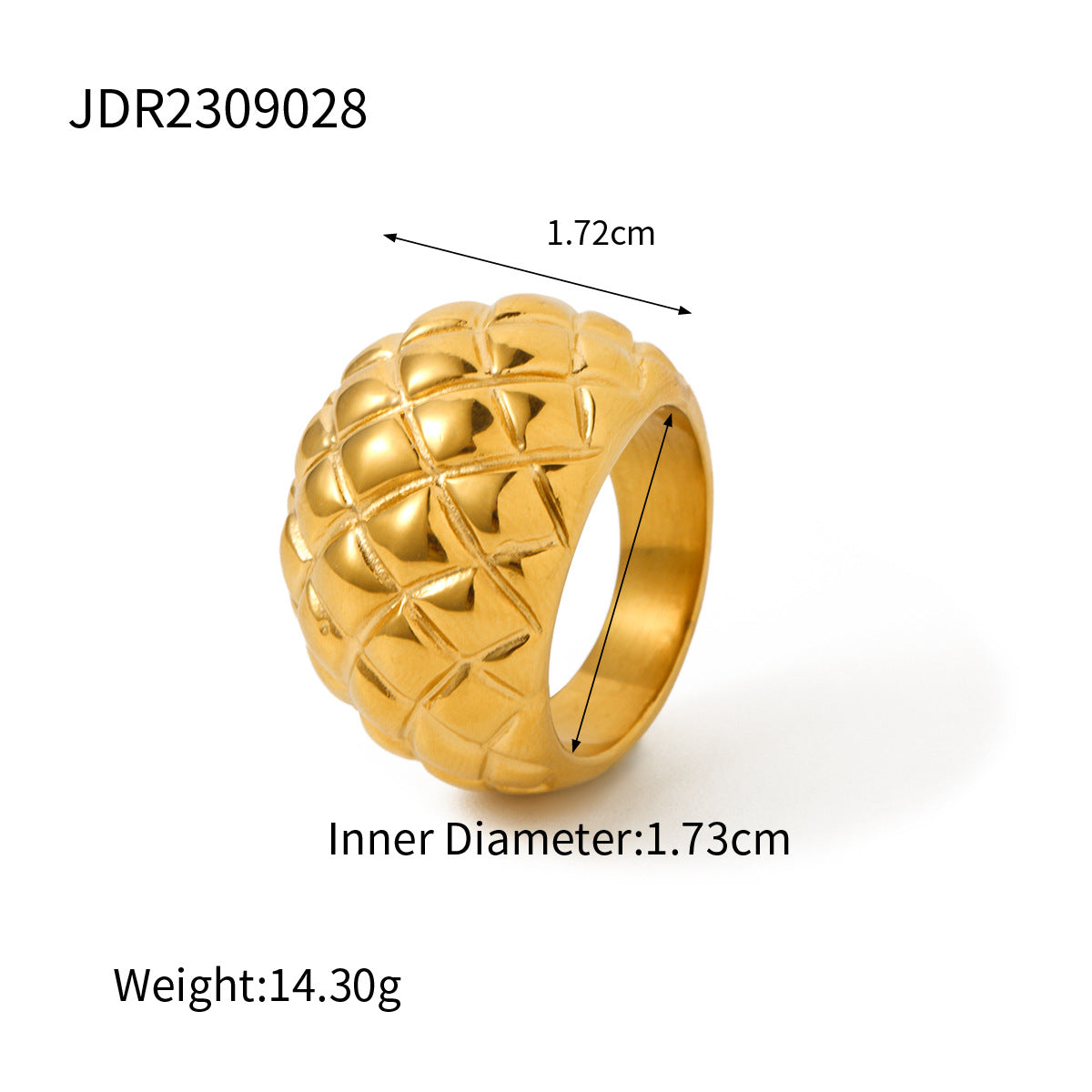 Minimalist Geometric Titanium Steel Ring with 18K Gold Plating and Diamond-Grid Texture for Women
