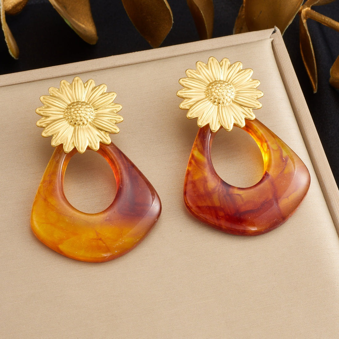 Vintage Geometric Bow Resin Plated Stainless Steel Earrings