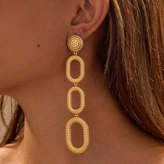 Orecchini ovali in acciaio inossidabile stile vintage con motivi geometrici e animali placcati per donna