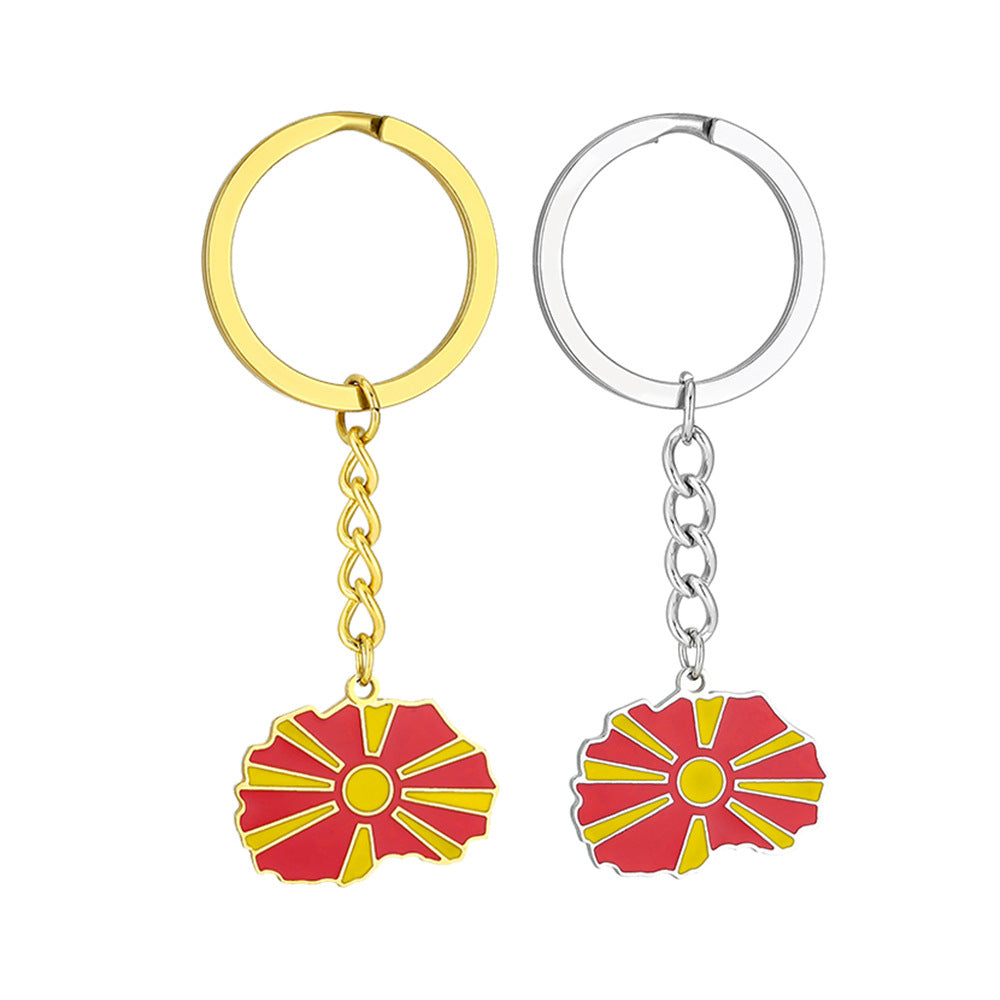 Portachiavi vintage macedone con ciondolo per uomo e donna, accessorio di moda in acciaio inossidabile