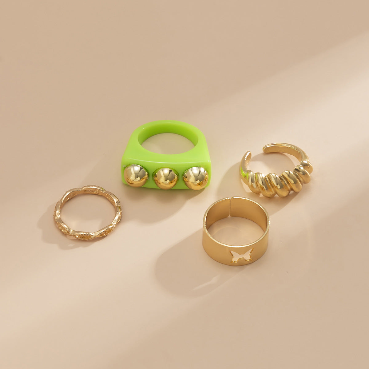 Set de anillos apilables geométricos con forma de mariposa para mujer, de aleación con acabado galvanizado