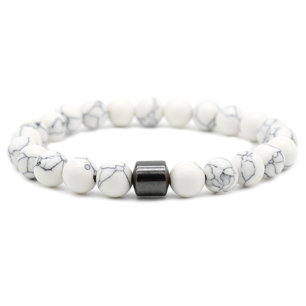 Geometric Agate Beaded Bracelet with Floral Pattern Unisex Natural Stone Jewelry