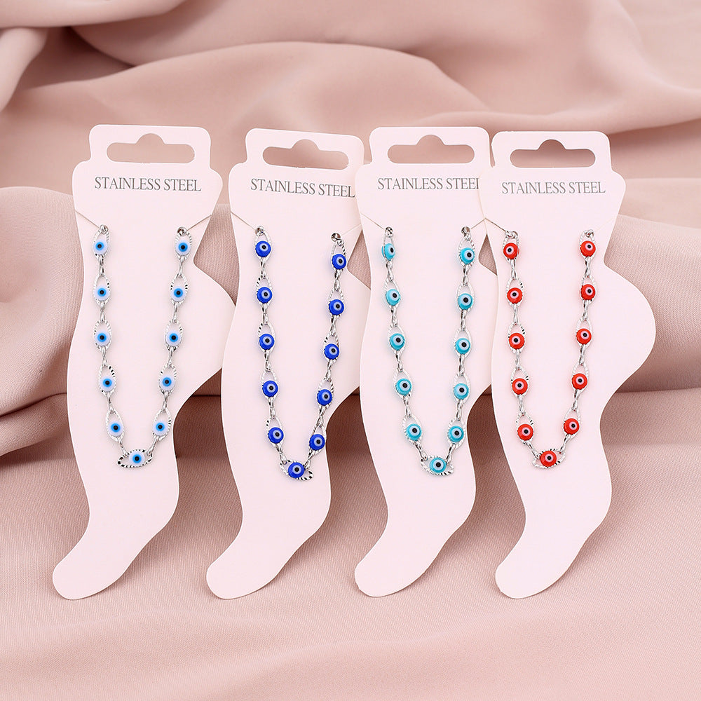 Elegante tobillera geométrica de acero de titanio para mujer con esmalte, accesorio de moda