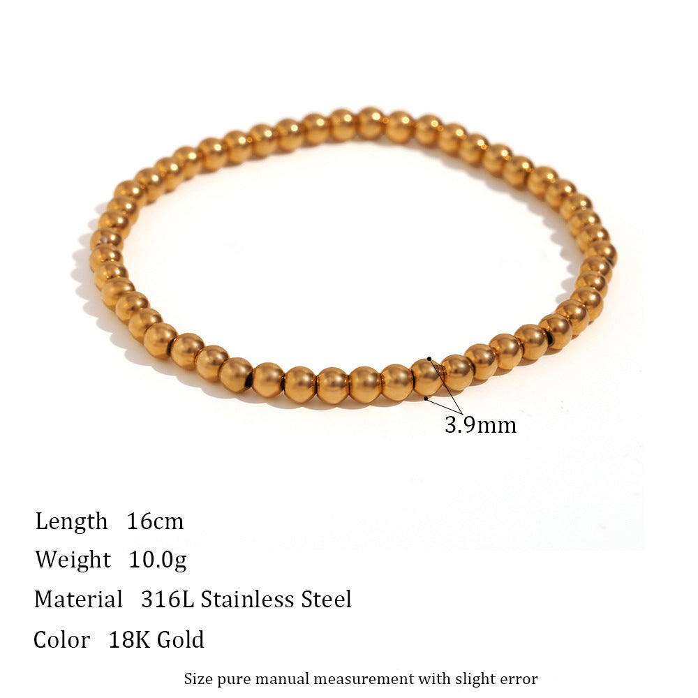 Pulsera elástica de cuentas de acero inoxidable chapada en oro de 18 quilates con diseño geométrico minimalista para mujer