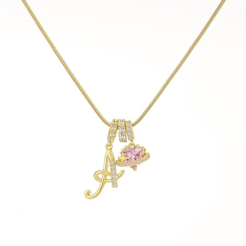 Sweet 22K Gold Plated Letter Titanium Steel Pendant Brass Cable Chain Necklace Unisex