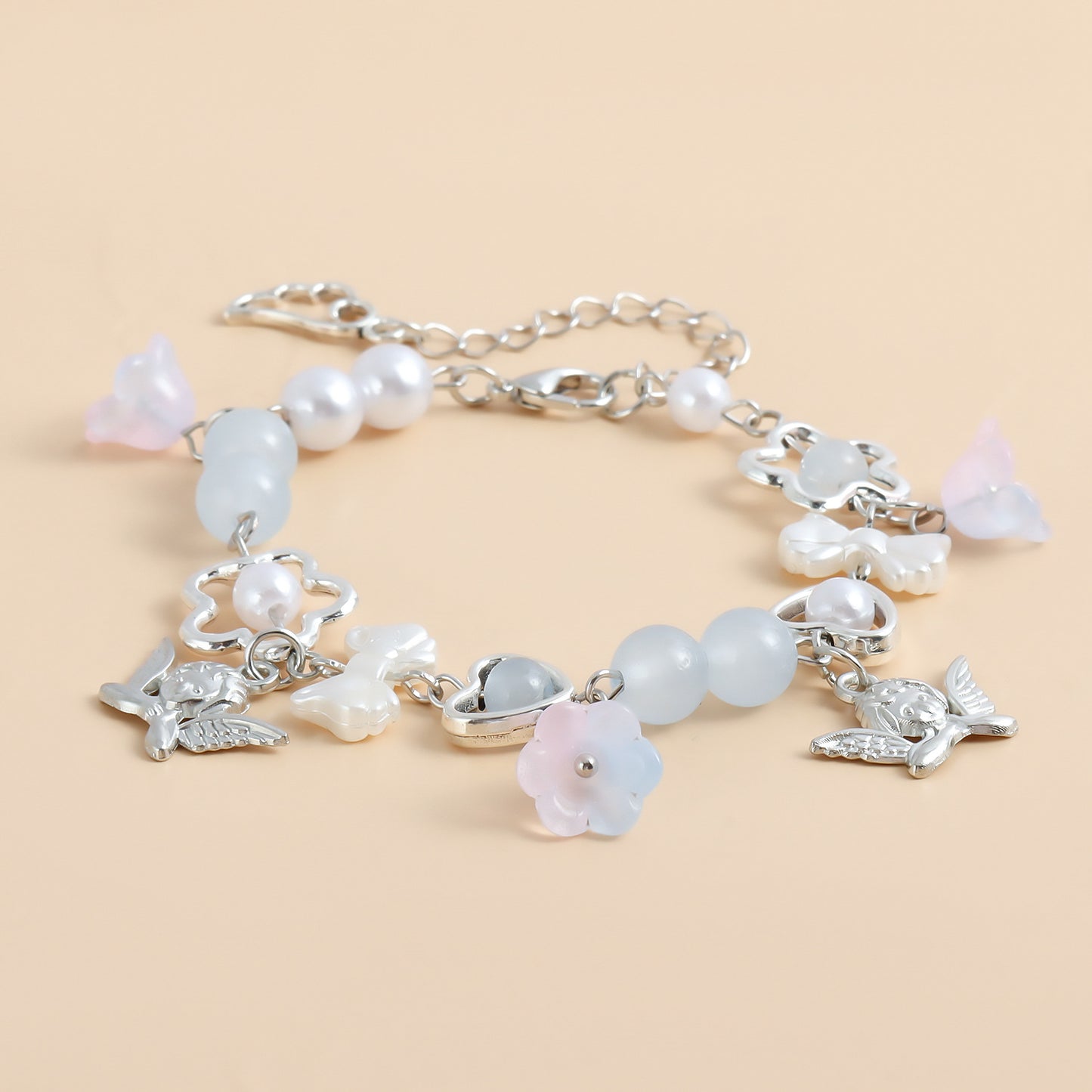 Sweet Summer Dopamine Handmade Beaded Stacking Bracelet with Geometric Angel and Heart Charms for Women
