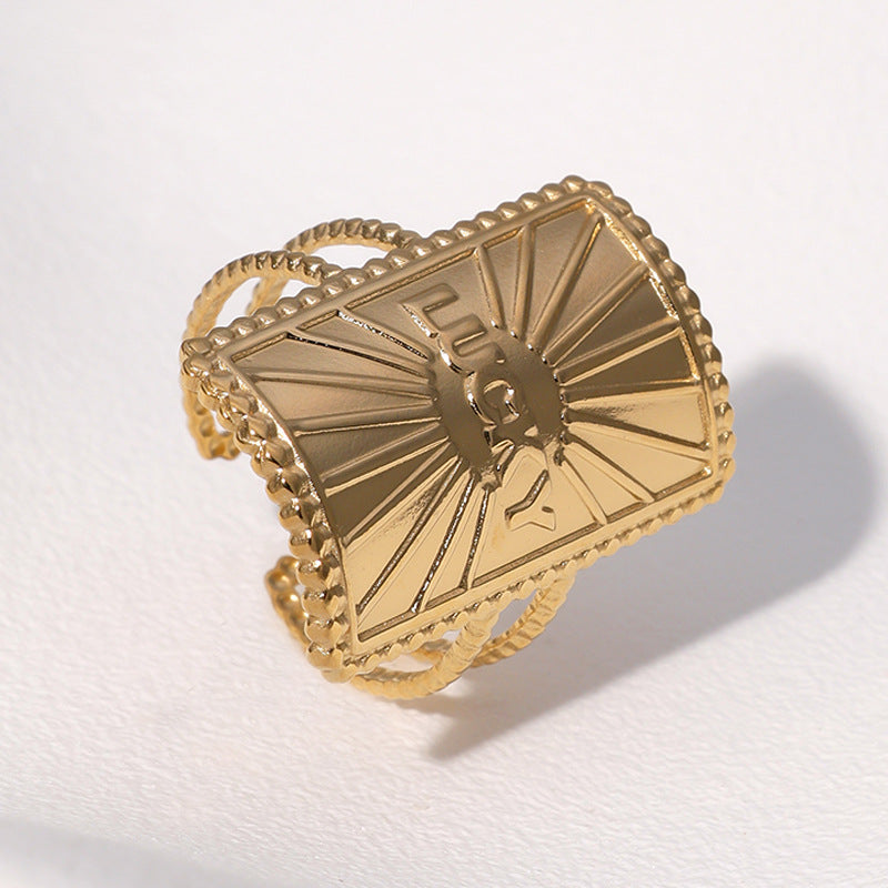 Anello aperto regolabile in acciaio inossidabile geometrico minimalista da donna con finitura galvanica