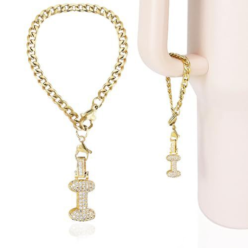 Cubic Zirconia Inlaid Brass Letter Charm Bar with Plated Finish