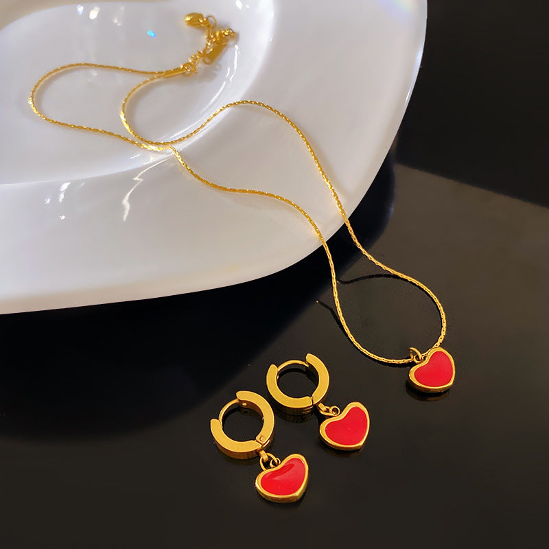 Elegant Heart Drip Oil Plated Titanium Steel Necklace Unisex