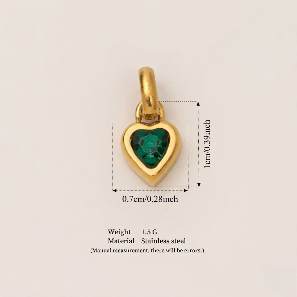 Minimalist Heart Letter Titanium Steel Plated Gemstone Pendant Charm Bar for Women