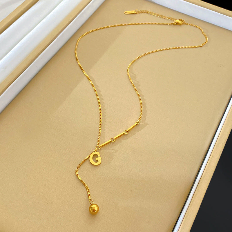 Elegant Letter G Geometric Tassel Cylinder Pendant Necklace Titanium Steel Plated Chain for Women