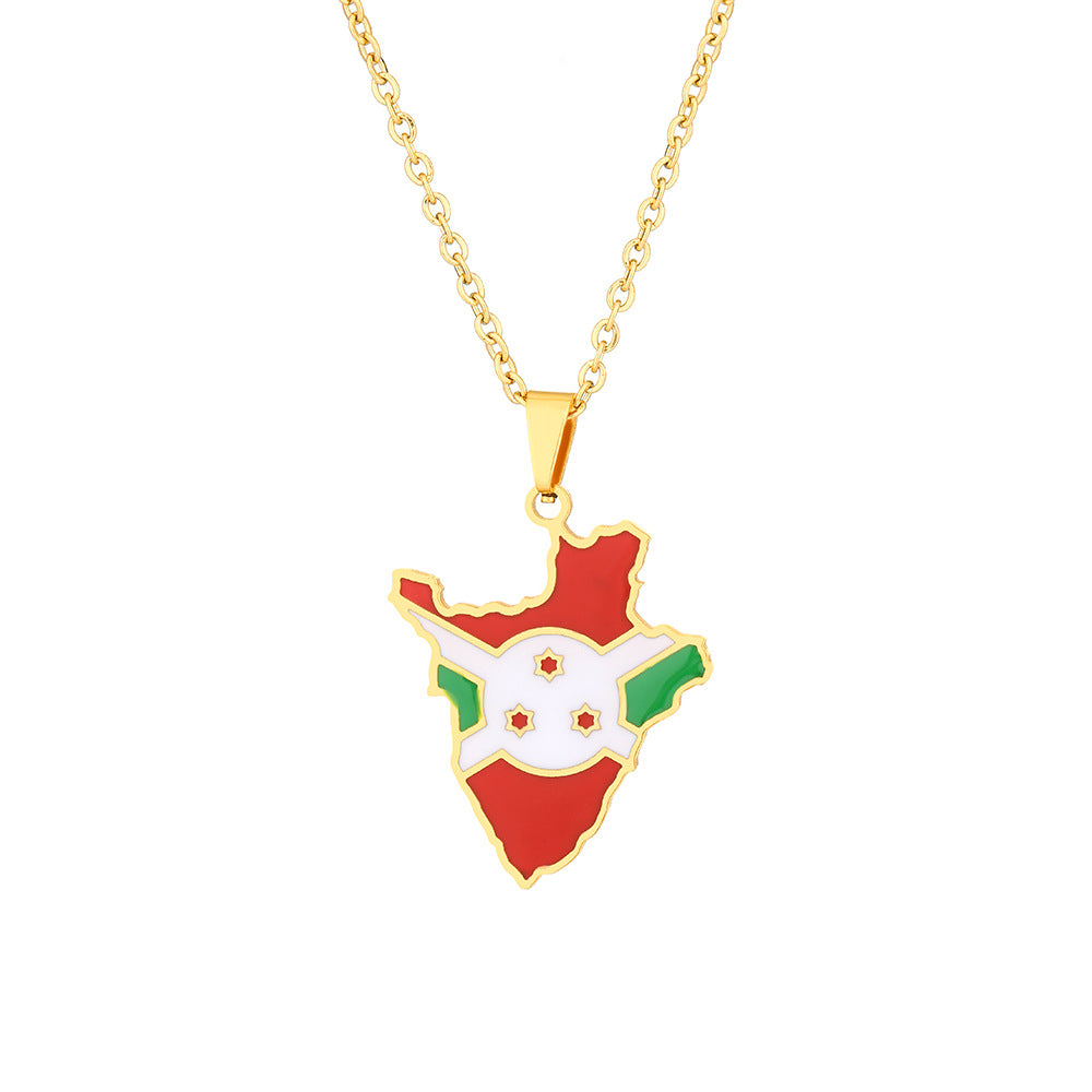 Collar colgante con mapa geométrico de Burundi de acero inoxidable con dije de acero de titanio y acabado chapado para cadena de suéter de moda unisex