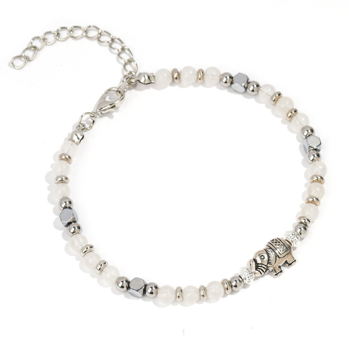 Minimalist Turquoise Beaded Stainless Steel Elephant Bracelet for Women