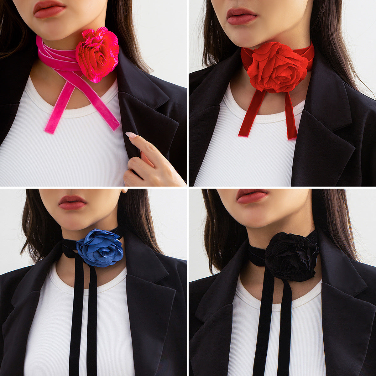 Elegant Floral Velvet Rose Choker Necklace for Women