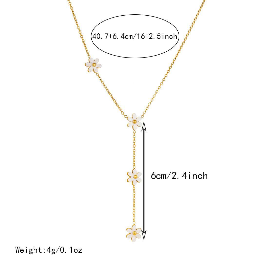 Sweet Gold Plated Stainless Steel Floral Tassel Y-Shape Chain Necklace for Women