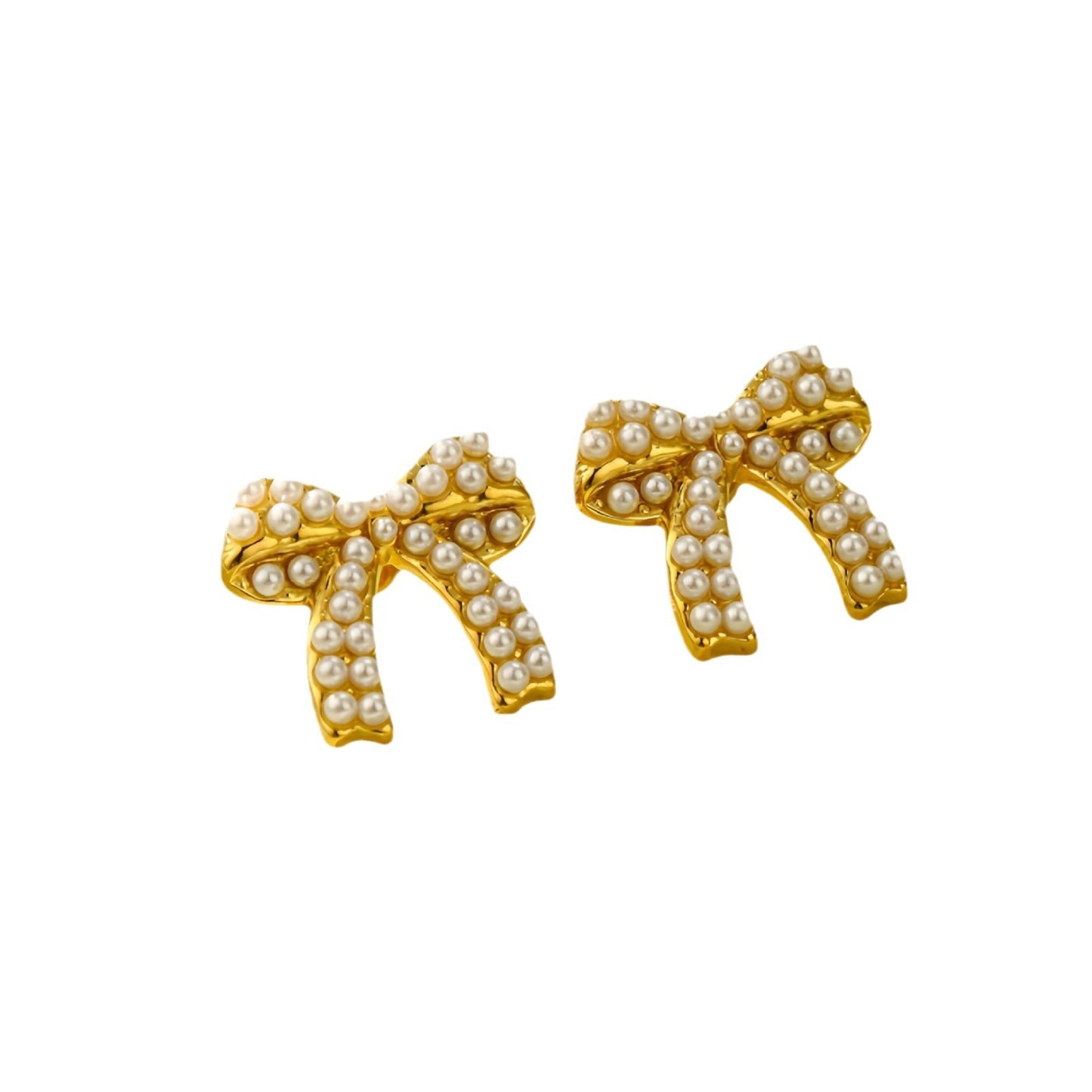 Pendientes de perlas de acero de titanio con forma de lazo y collar de acero inoxidable chapado para mujer