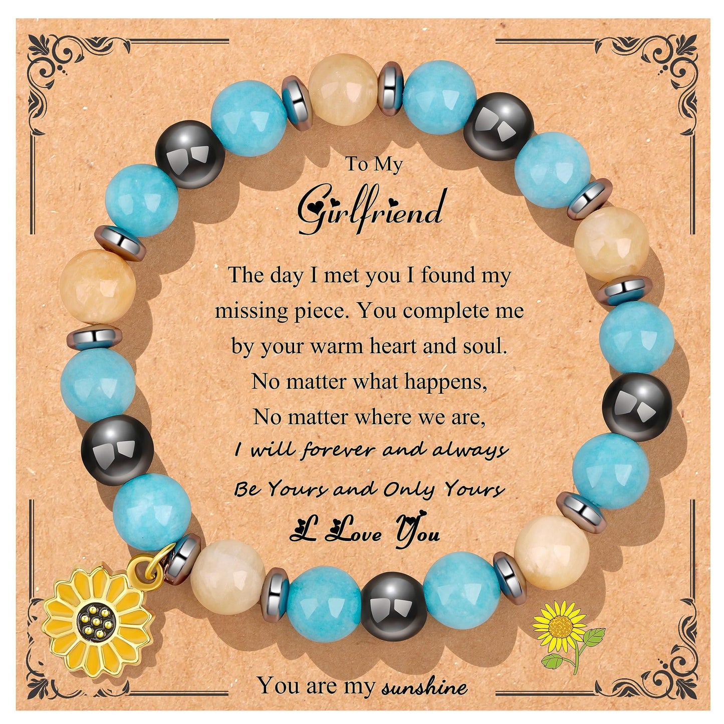 Sweet Floral Sunflower Gemstone Charm Bracelet for Women