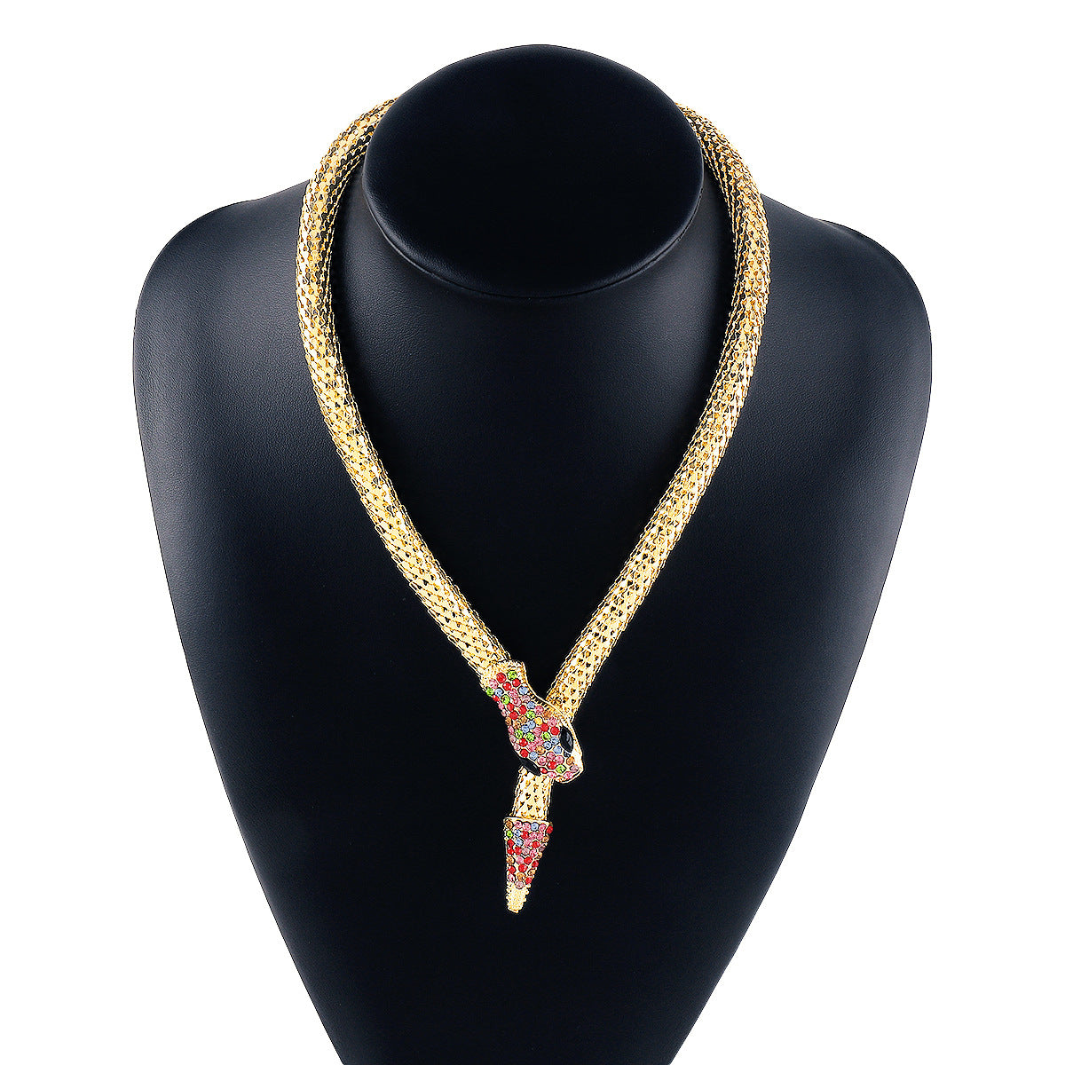 Collar para mujer de estilo punk vanguardista con serpiente geométrica, aleación galvanizada y detalles de diamantes de imitación