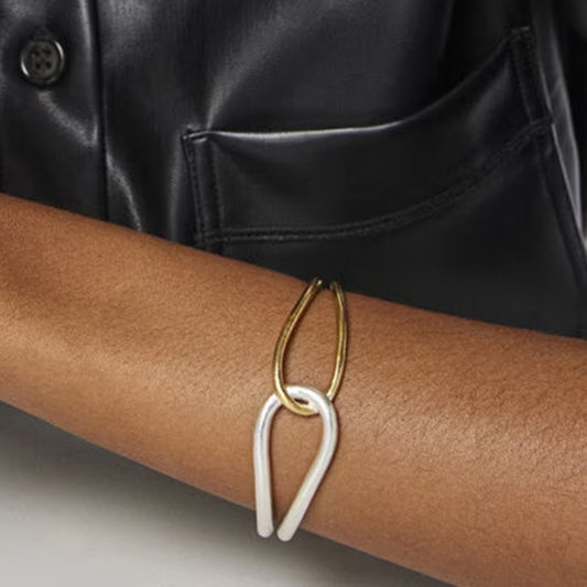 Geometric Striped Titanium Steel Plated Open Cuff Bracelet for Women