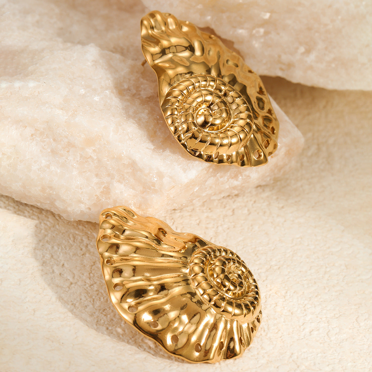 Ocean-Inspired Seashell-Shaped Stainless Steel Earrings with Plating Finish for Women, Fashionable Minimalist Statement Ear Studs