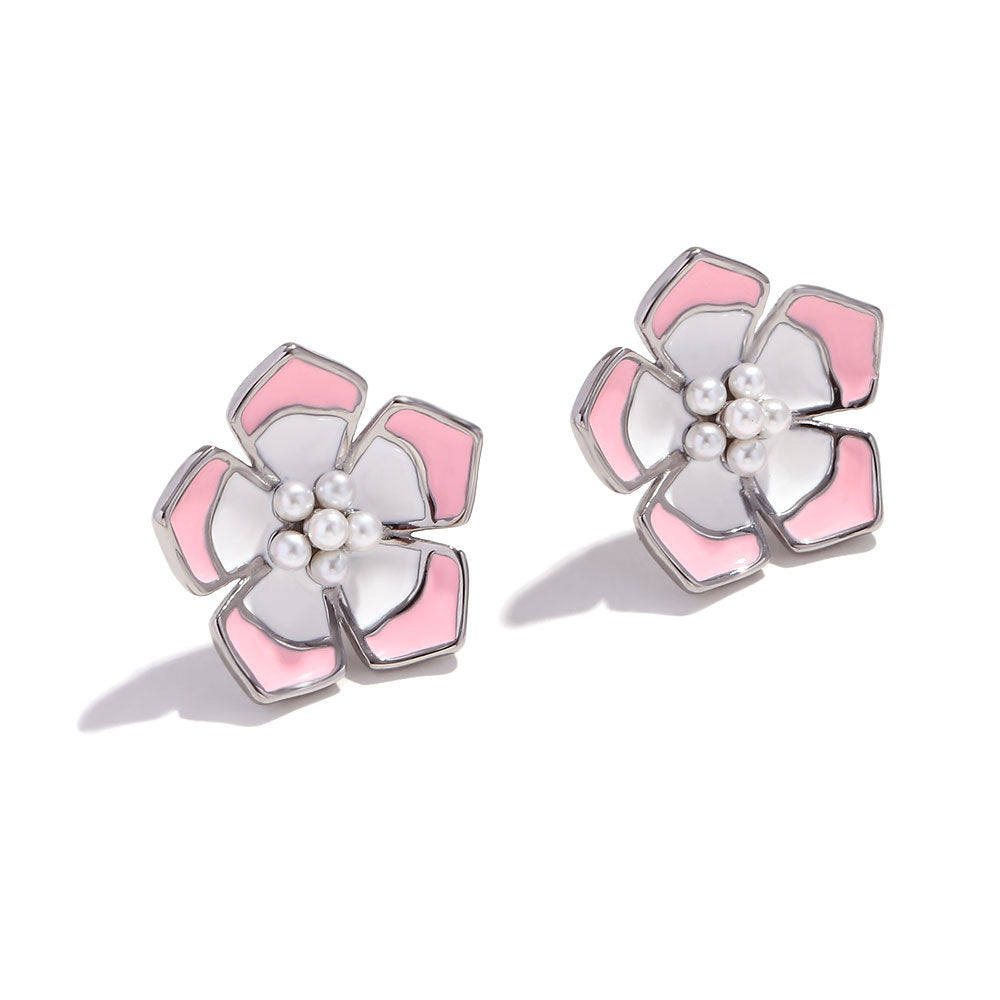 Collana pendente con petalo floreale alla moda da donna in acciaio inossidabile placcato oro 18 carati con dettagli in smalto
