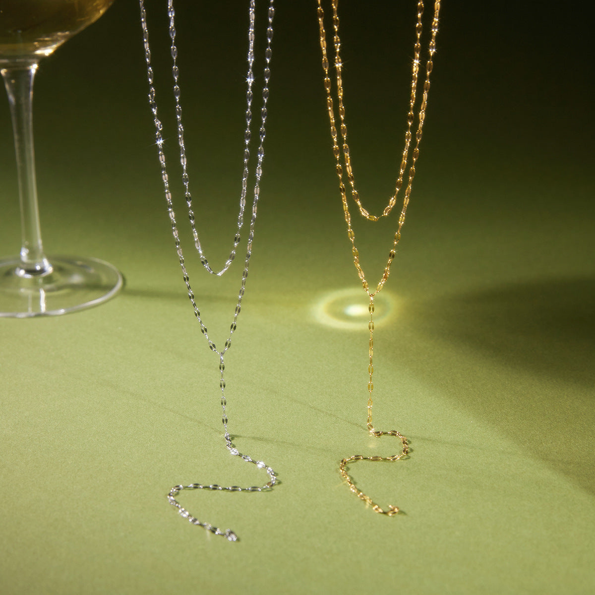 Minimalist Elegant Geometric Stainless Steel PVD Plated Double Layer Y-Chain Necklace for Women