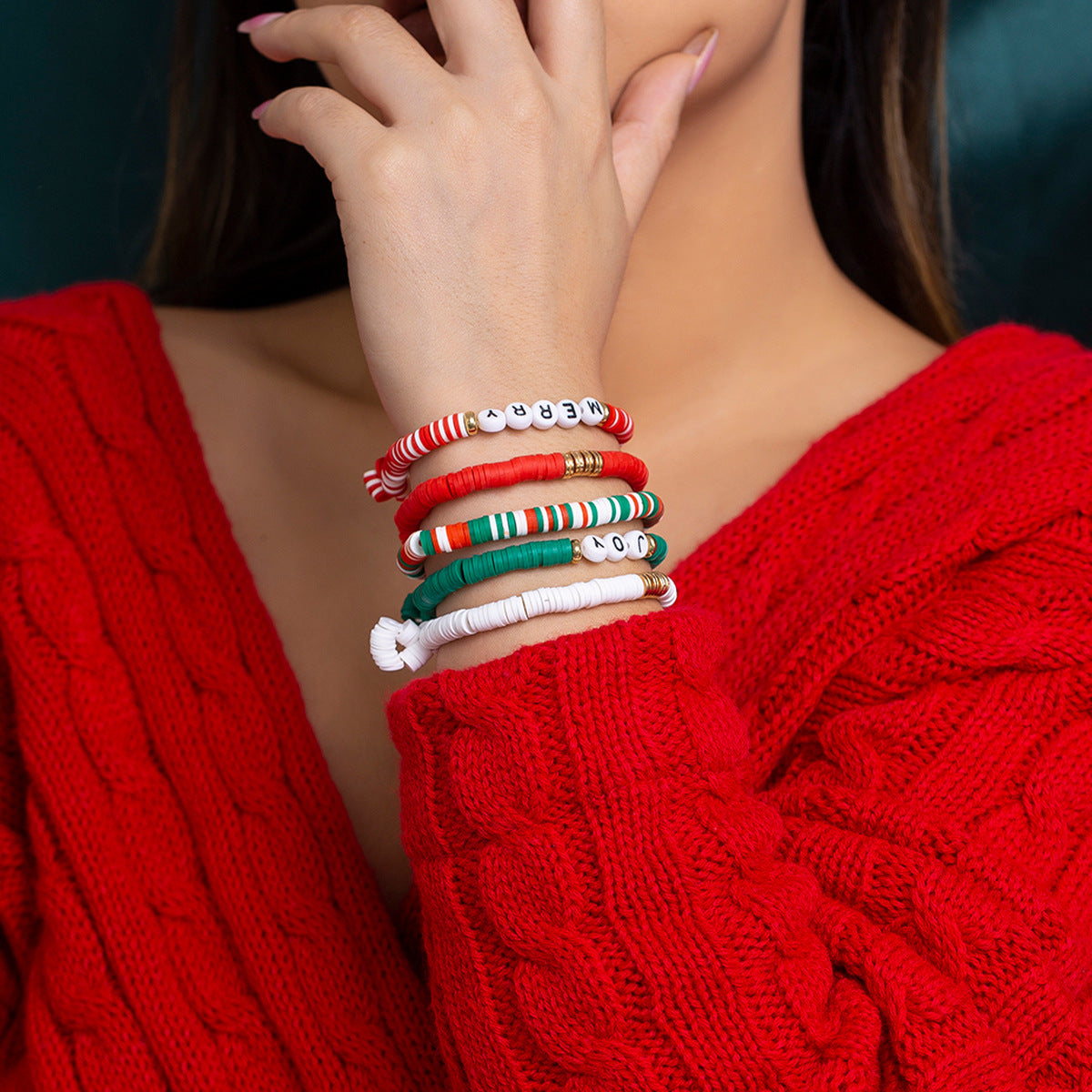 Bohemian Vintage Geometric Letter Resin Beaded Stretch Bracelet for Women