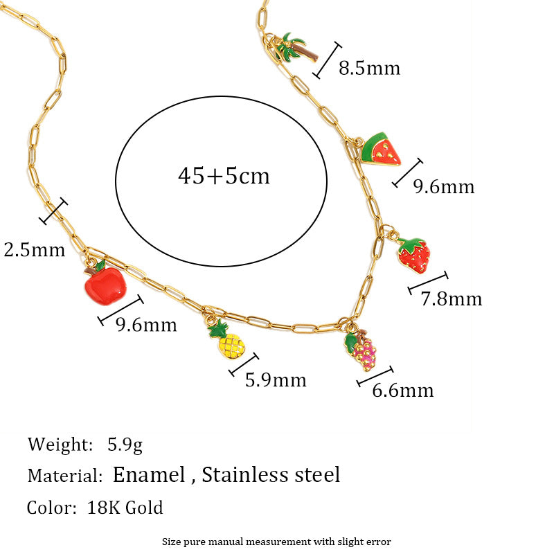 Fashion Fruit-Shaped Stainless Steel Plated 18K Gold Pendant Necklace and Bracelet Set for Women