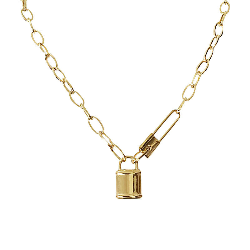 Collana con Ciondolo Lucchetto dell'Amore Minimalista da Donna in Acciaio al Titanio con Placcatura Sottovuoto su Catena Cubana