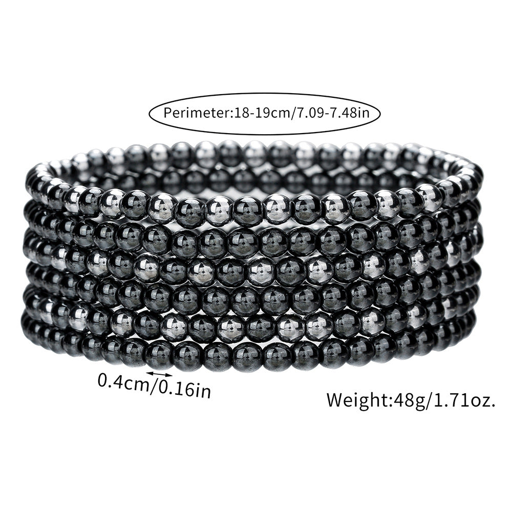 Minimalist Fashion Hematite Titanium Hertz Bracelet for Women with Black Obsidian Beads and Elastic Band