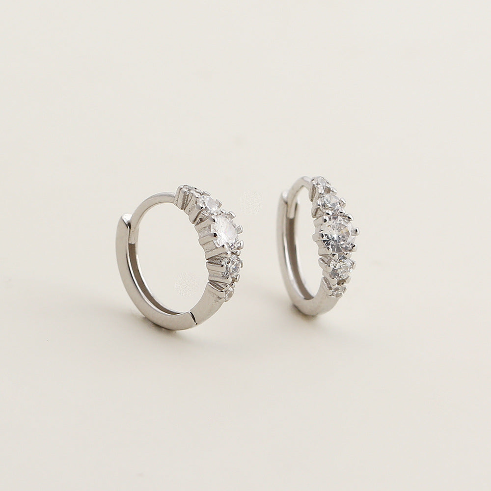 Elegant 925 Sterling Silver Geometric Round Cubic Zirconia Hoop Earrings for Women