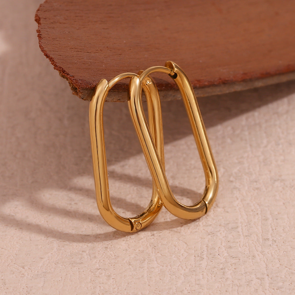 Orecchini a cerchio lunghi e geometrici a forma di O in acciaio inossidabile placcato oro 18 carati da donna, stile minimalista
