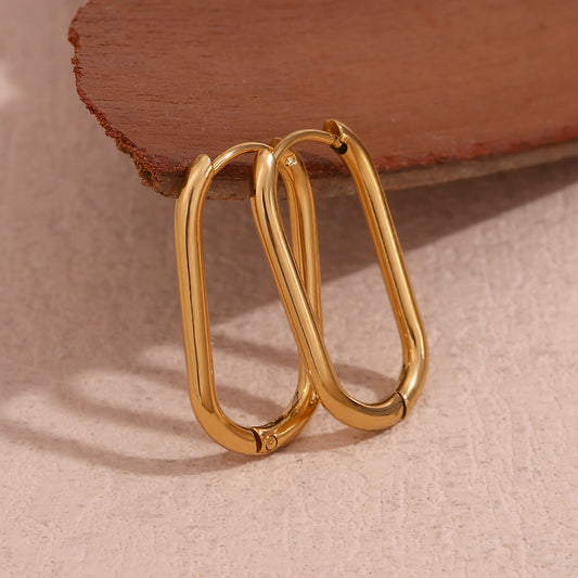 Pendientes de Aro Largos Geométricos en Forma de O Chapados en Oro de 18K de Acero Inoxidable de Moda Minimalista para Mujer