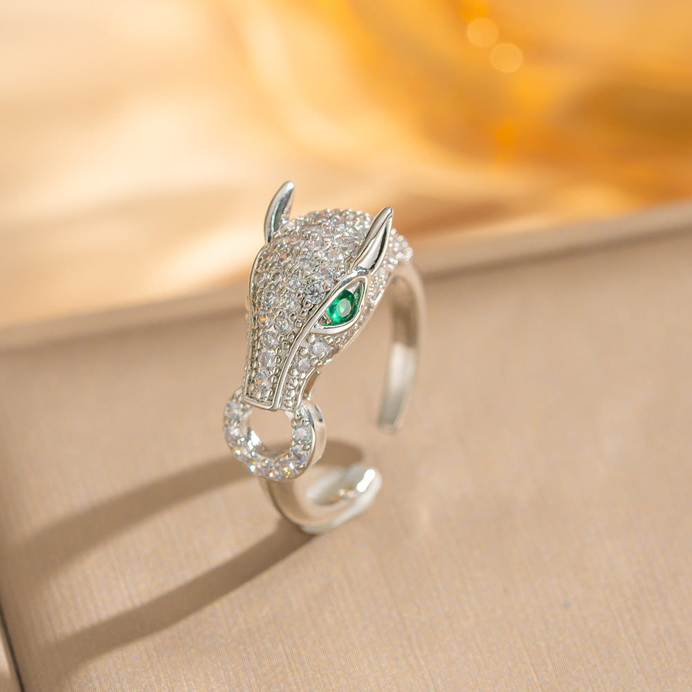 Luxury Minimalist Adjustable Open Ring for Women with Gold-Plated Copper Band and Zircon Stone Accent in Heart and Floral Shape