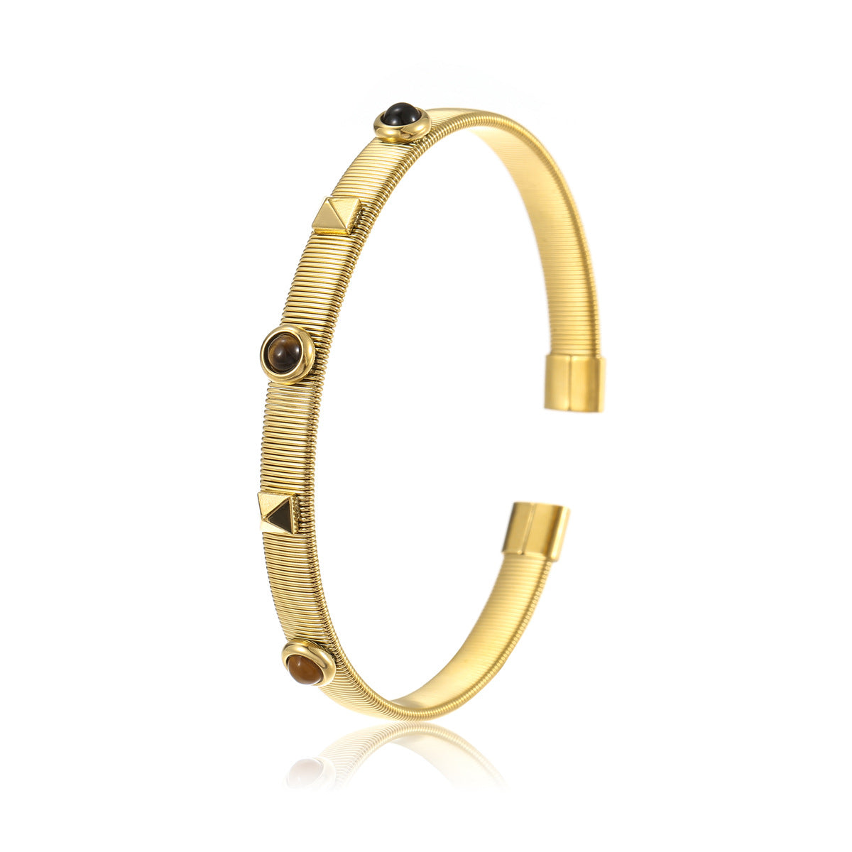 Pulsera Ajustable de Acero Inoxidable Estilo Corte Francés Vintage con Incrustaciones de Pedrería y Acabado de Galvanoplastia