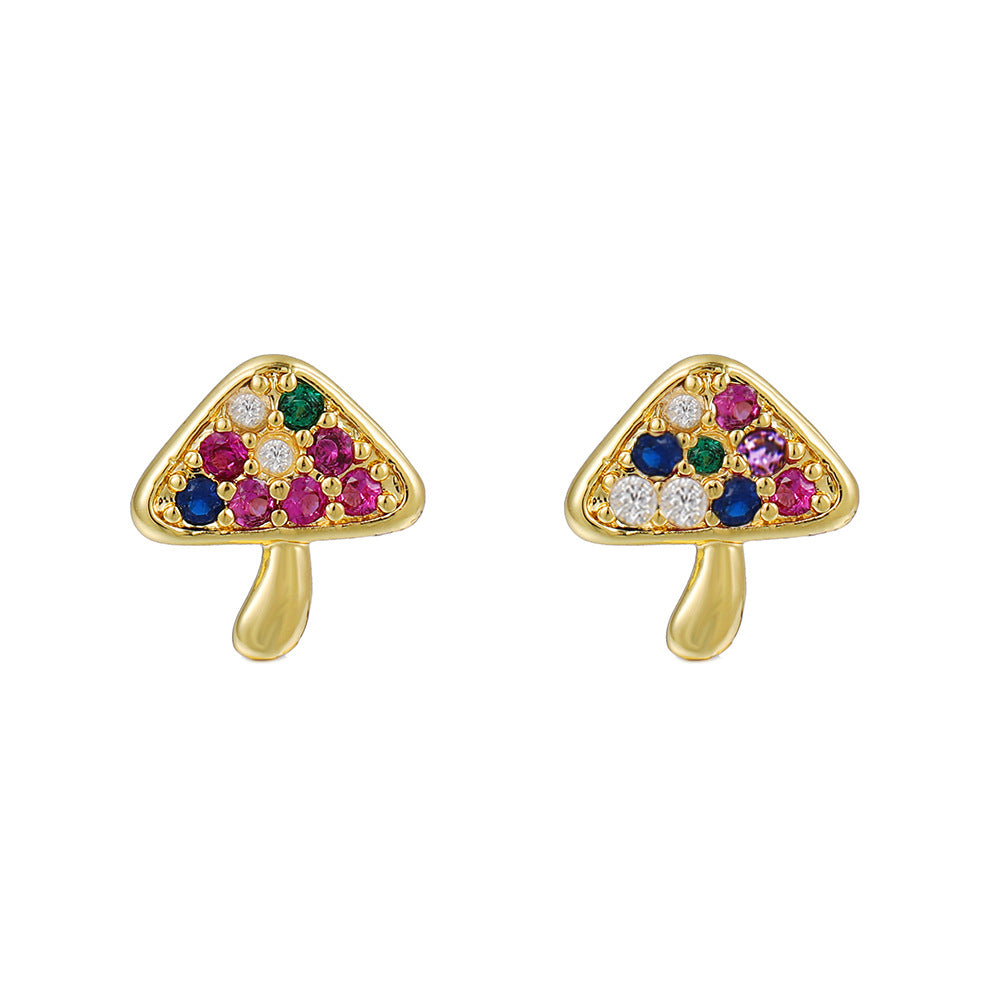 Geometric Plant Brass Inlaid Cubic Zirconia Stud Earrings for Women