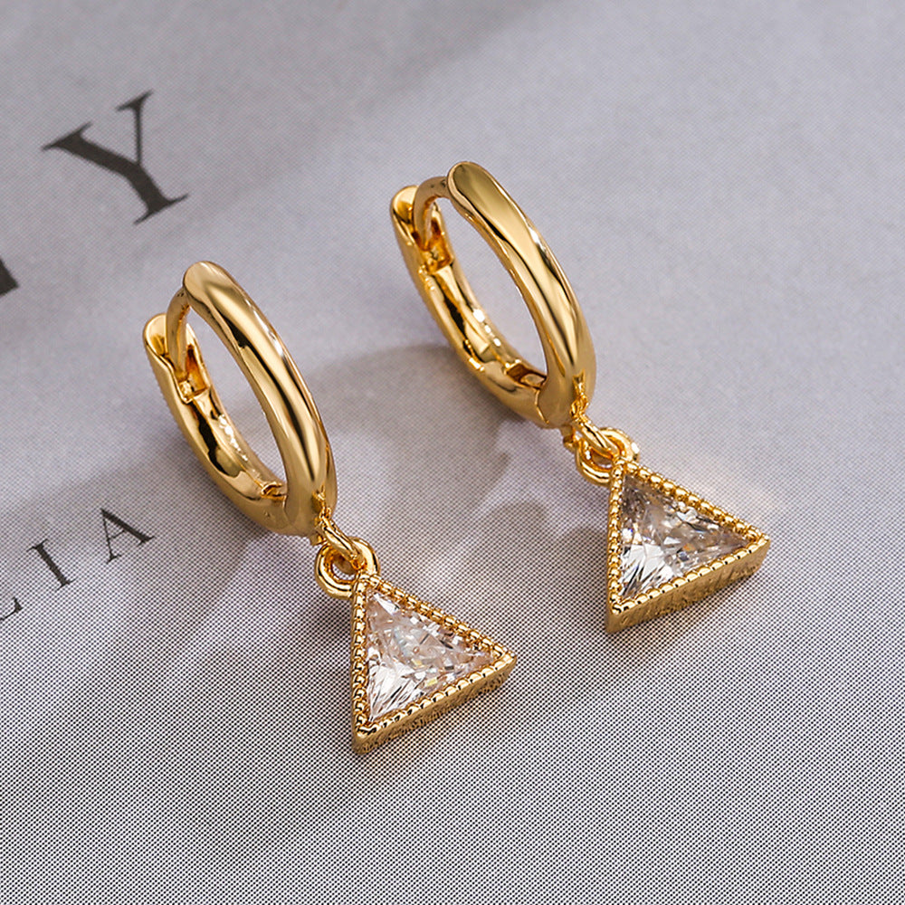 Minimalist Geometric Triangle Zircon Earrings for Women Made of Copper