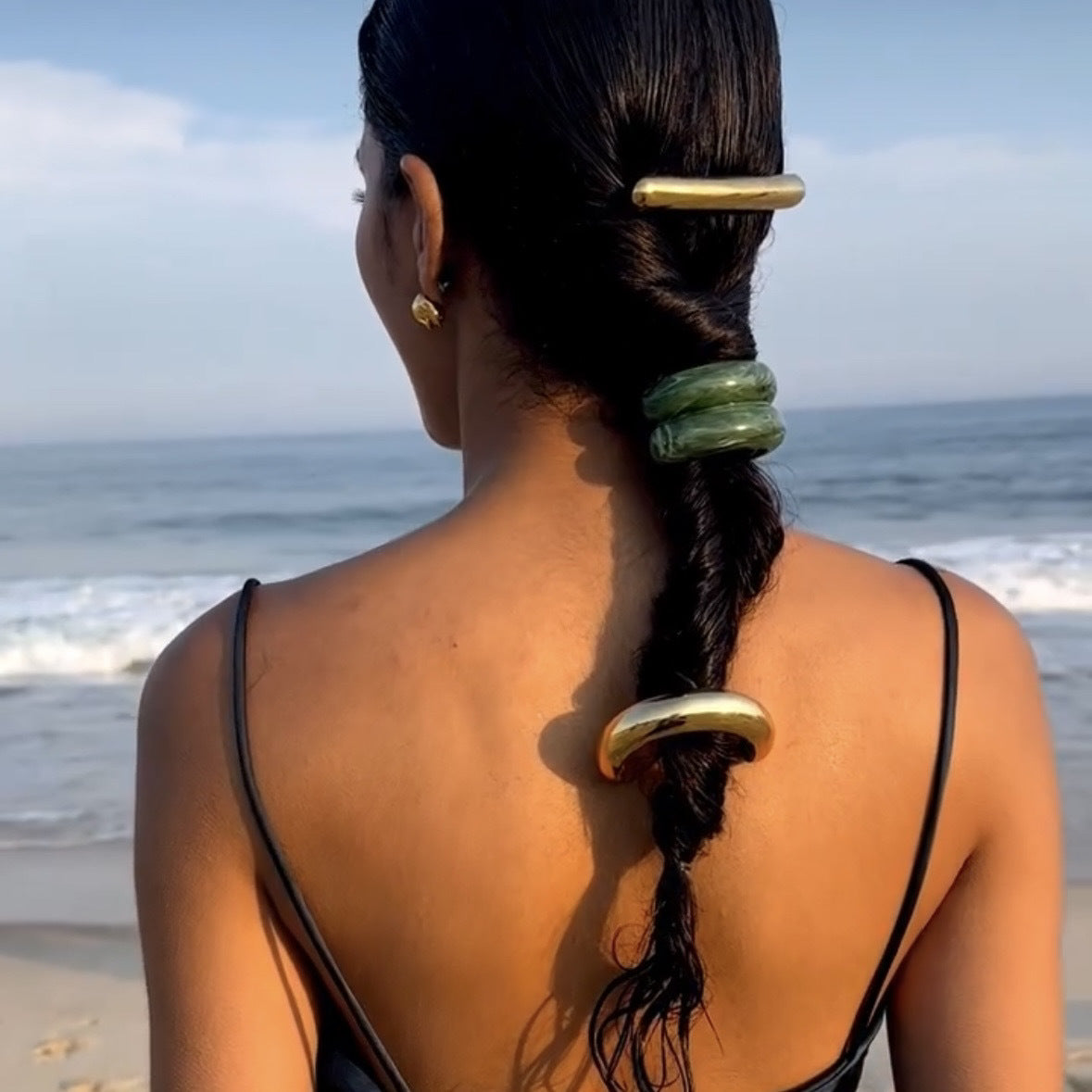 Vintage Irregular Geometric Alloy Plated Double Layer Curved Elastic Hairpin