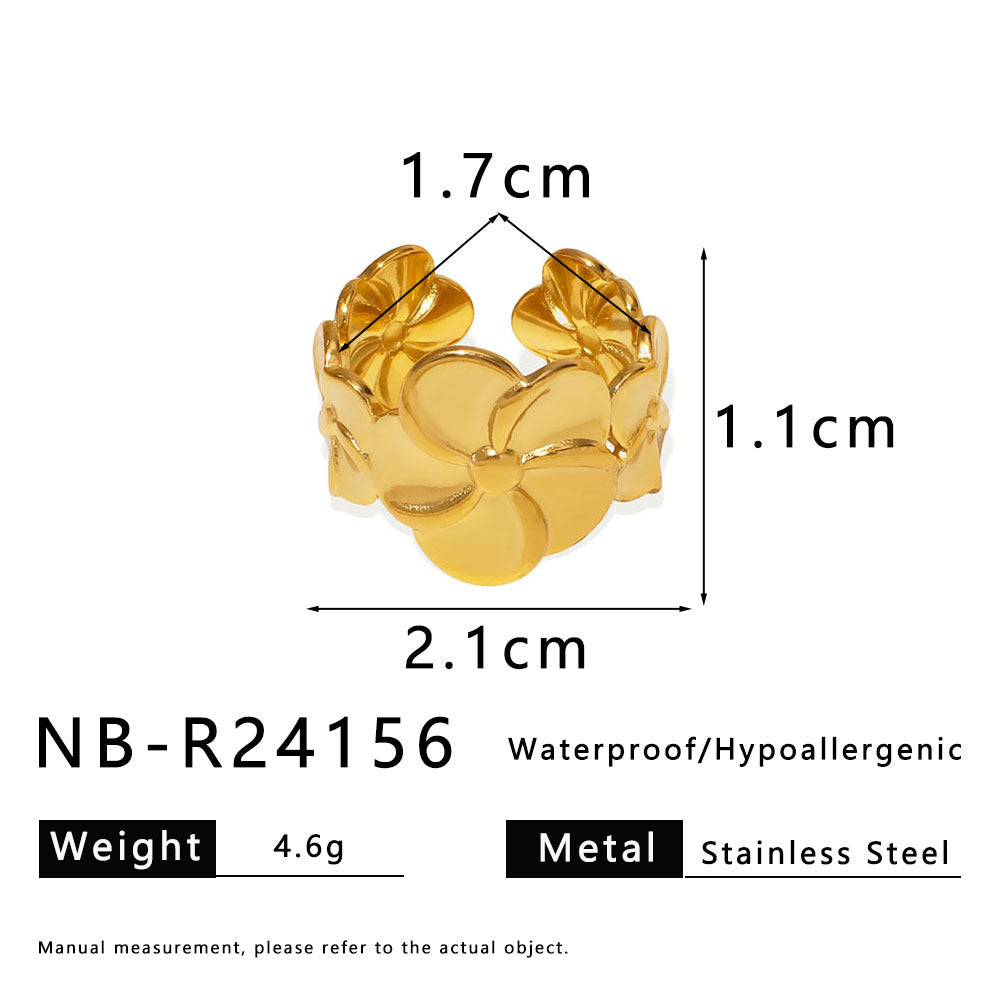 Minimalist Oval Stainless Steel Ring with Gold Plating and Smooth Surface for Women