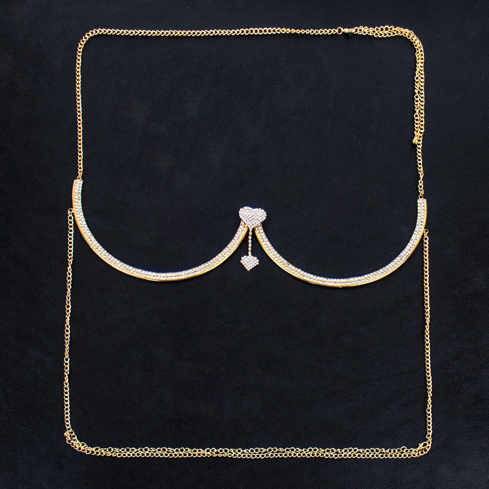 Cadena Corporal Minimalista con Colgante de Corazón, Detalles de Diamantes de Imitación y Borla en Aleación