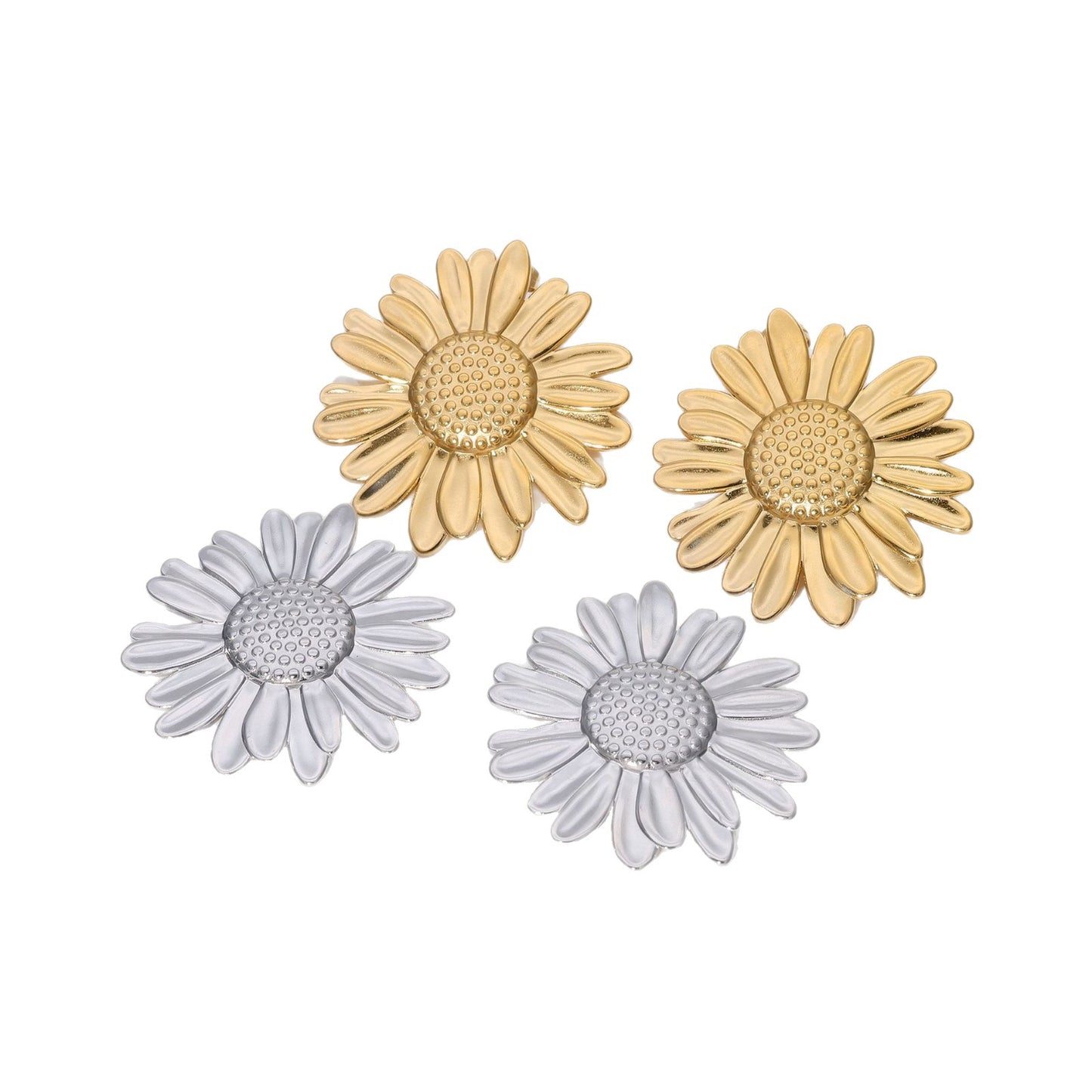 Sweet and Fresh Sunflower-Shaped Earrings in Stainless Steel with 18K Gold Plating for Women